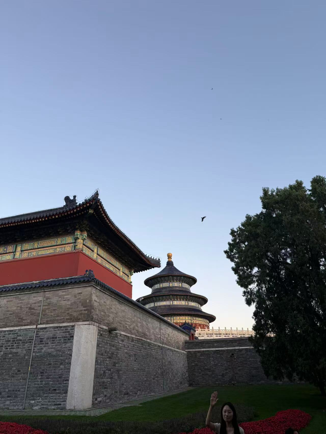天坛宫墙旁的傍晚散步
